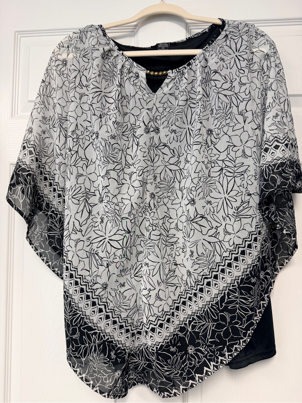 Black & White Floral Sheer Blouse - Ladies Top